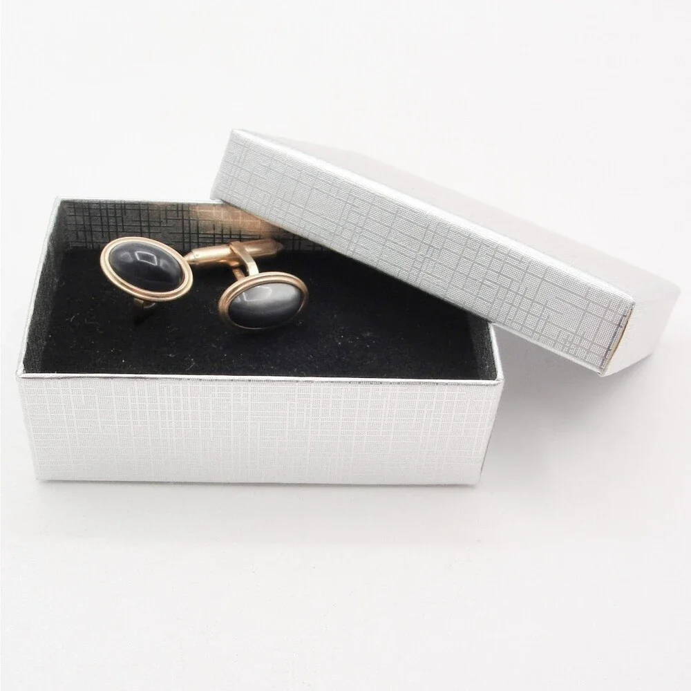 Vintage Krementz Gold Overlay Hematite Cufflinks Oval Cabochon Grey Stone MCM